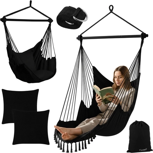 Wiszący fotel hamakowy 210 cm czarny Gardlov