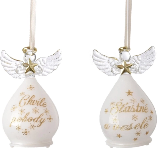 Zawieszana szklana bożonarodzeniowa dekoracja anioł z oświetleniem LED 14 cm (2 warianty)