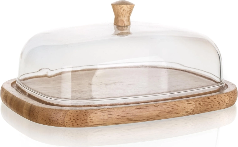 Maselniczka z drewnianą tacą i akrylową pokrywą BRILLANTE 17,4 × 12,4 × 6,2 cm