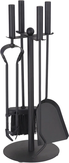 Zestaw narzędzi kominkowych ze stojakiem 49 cm, czarna stal, zestaw 4‑częściowy
