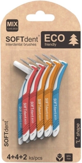 Softdent eco zagięte szczoteczki międzyzębowe mix (4× XS, 4× S, 2× M)