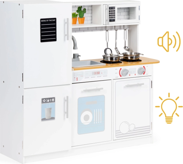 Drewniana dziecięca kuchnia z oświetleniem LED i naczyniami ECOTOYS