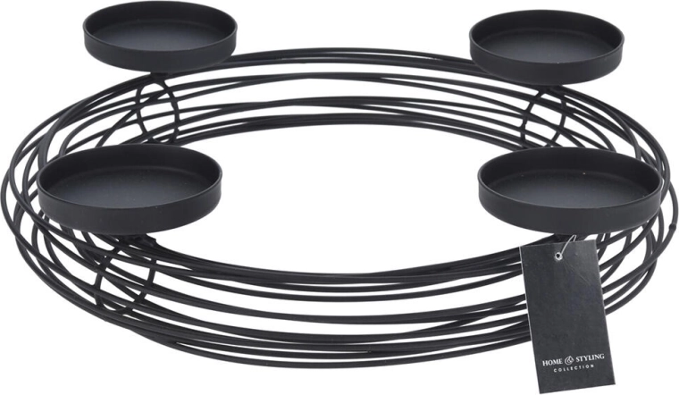 Metalowy druciany świecznik na 4 świeczki, okrągły, czarny