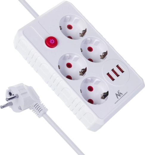 Listwa zasilająca Maclean z 4 gniazdami i 3× USB, 3 m, biała - 1 sztuka