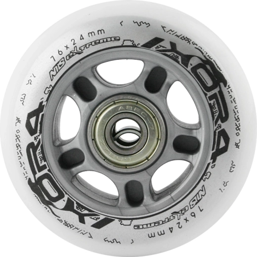 Zestaw białych kółek PU 76 × 24 mm z łożyskami ABEC 7 NILS EXTREME