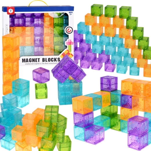 Magnetyczne klocki konstrukcyjne transparentne, kolorowe 42 szt.