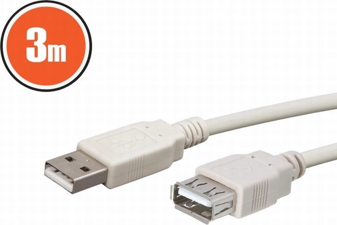 Przedłużacz USB A, 3 m, biały