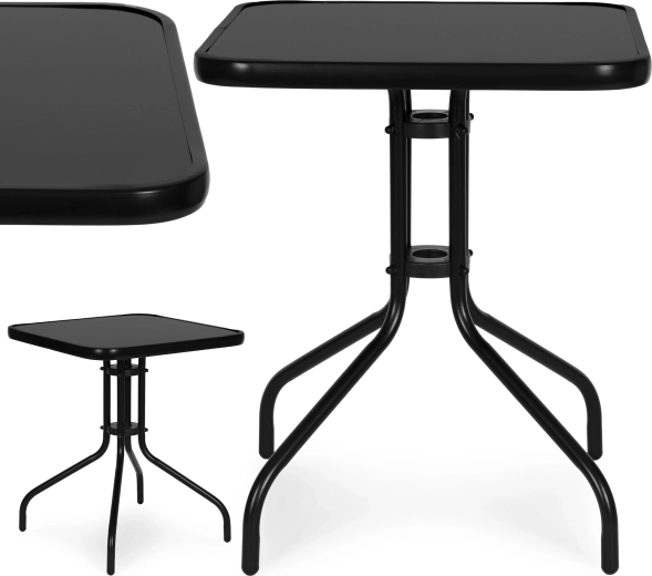 Kwadratowy stolik ogrodowy 60 cm z hartowanego szkła, czarny MultiGarden