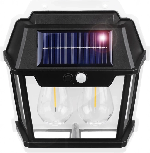 Solarna kinkietowa lampa LED z podwójną żarówką i czujnikiem PIR