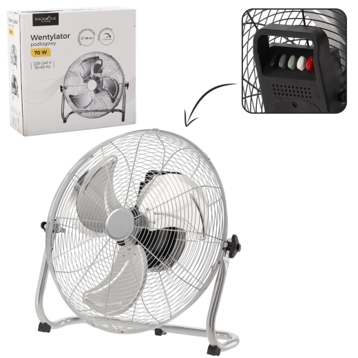 Srebrny wentylator podłogowy 70 W