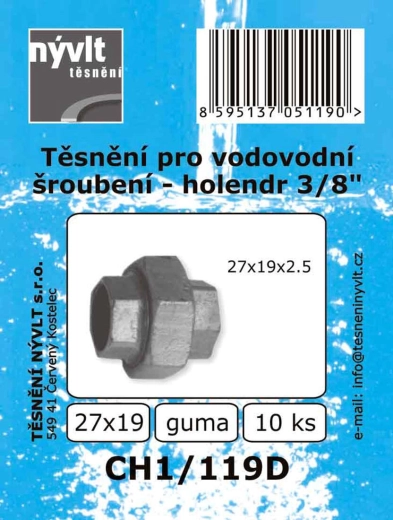 Uszczelki do złączki śrubunkowej 3/8" 27 × 19 mm, EPDM (10 szt.)