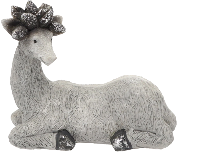 Szara leżąca figurka renifera 17,5 × 8,5 × 15 cm