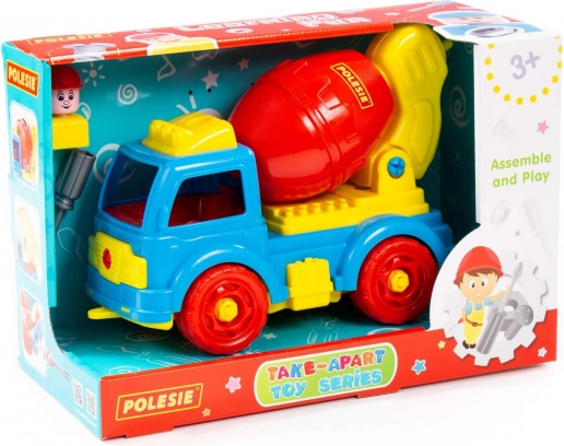 Rozkładana betoniarka z narzędziami i figurką, 29 elementów