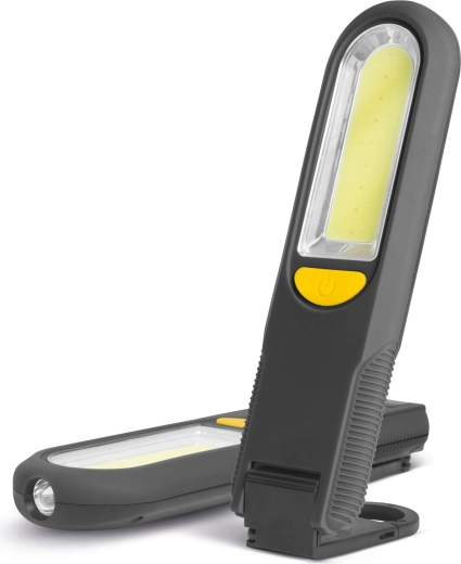 Magnetyczna lampa warsztatowa COB i SMD LED z haczykiem i światłem ostrzegawczym