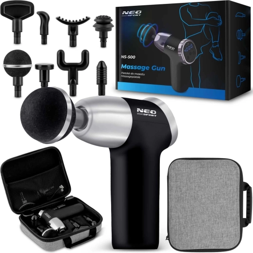 Pistolet do masażu NEO Sport NS-500 z 8 końcówkami, czarny