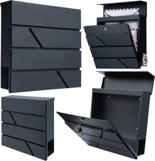 Duża antracytowa skrzynka na listy i gazety A4 37 × 37 × 11 cm