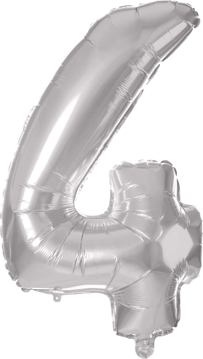 Foliowy balon TORO w kształcie cyfry 4, 30 cm – Srebrny