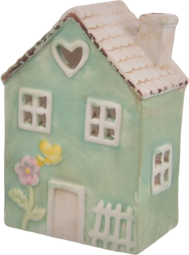 Ceramiczny świecznik domek zielony 17 cm