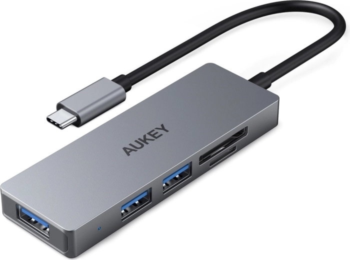 Aukey ultracienki aluminiowy hub USB‑C 4w1 (3× USB 3.1, SD i microSD)