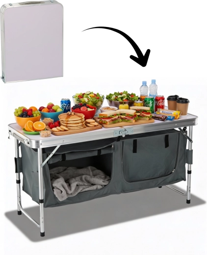 Składana kempingowa szafka z blatem roboczym 120 × 47 × 68 cm