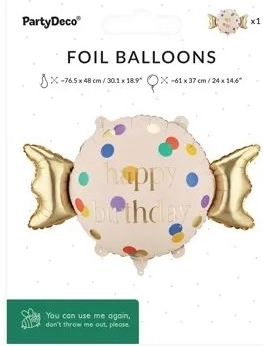 Foliowy balon w kształcie cukierka z napisem Happy B-day 61 × 37 cm