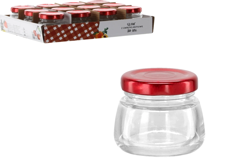 Słoiczek 30 ml z czerwonym metalowym wieczkiem