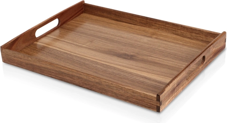 Drewniana taca do serwowania z drewna akacjowego z uchwytami 40 × 30 cm