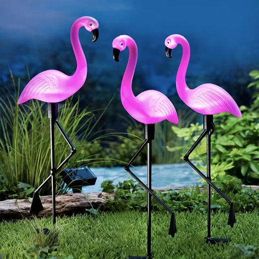 Solarne ogrodowe lampki flamingi, zestaw 3 szt.