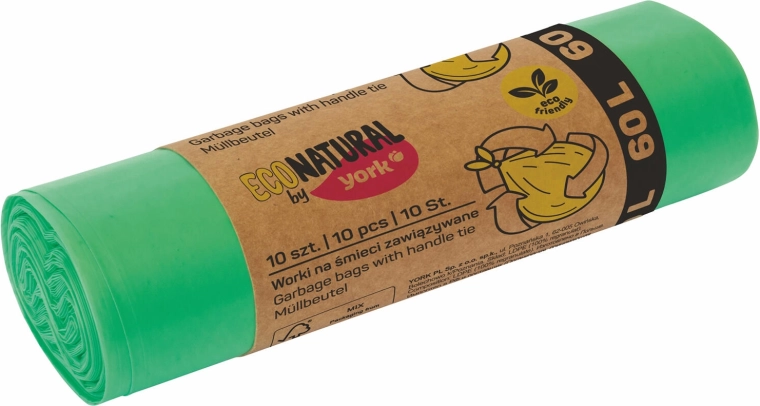 Eko worki na odpady ze ściąganymi uchwytami 60 l, zielone (10 szt.)