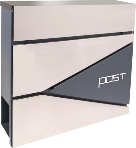 Skrzynka pocztowa z ocynkowanej stali i stali nierdzewnej z tubą na gazety, 371 × 362 × 105 mm