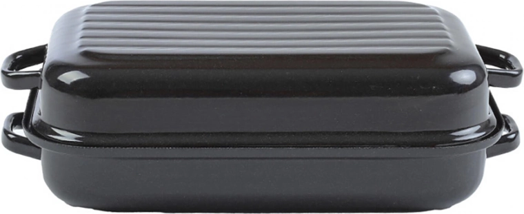 Emaliowana brytfanna z pokrywą 40 × 26 cm – 2‑częściowa, dno ryflowane