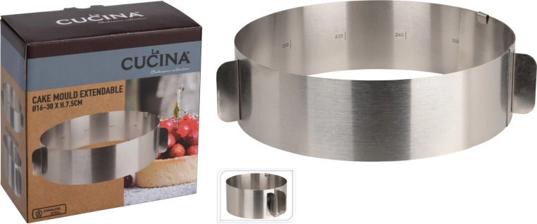 Okrągła regulowana forma do pieczenia ze stali nierdzewnej LA CUCINA 16–30 cm