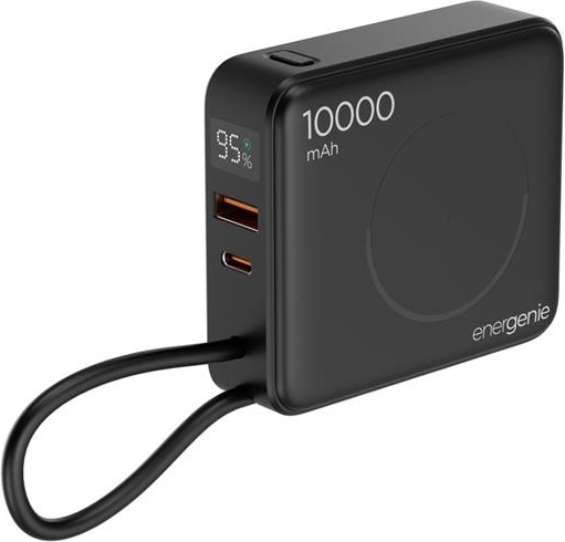 Powerbank Energenie 10 000 mAh z ładowaniem bezprzewodowym 15 W i PD 20 W, czarny