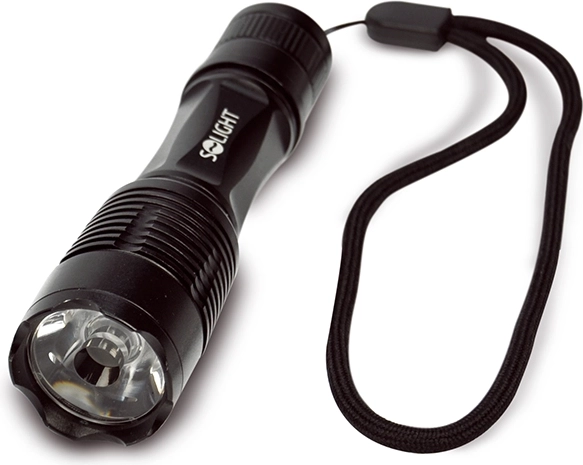 Solight mała metalowa latarka LED 50 lm czarna na baterię AA - 1 sztuka