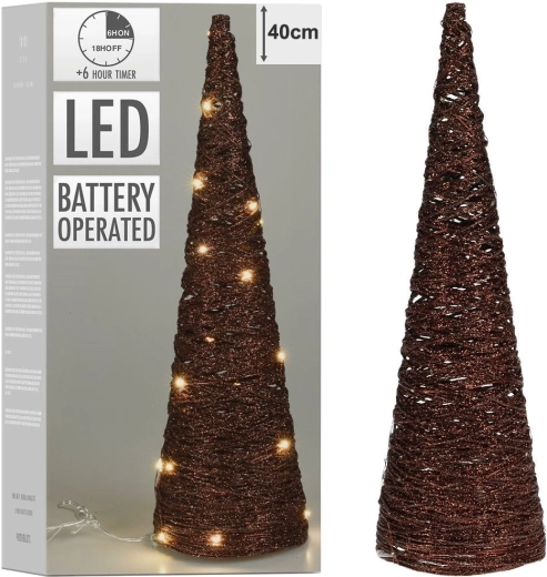 Świecąca choinka bożonarodzeniowa w kształcie stożka, brązowa, 20 LED, 36,5 cm