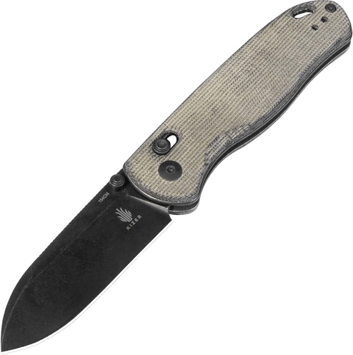 Kizer Drop Bear nóż kieszonkowy 7,6 cm, czarny stonewash, zielona micarta