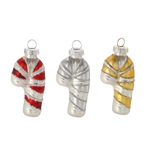 Szklana bożonarodzeniowa ozdoba laska cukrowa, mix kolorów, 12 szt.