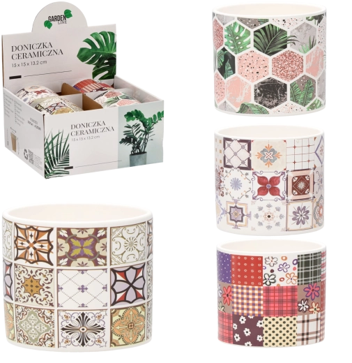 Ceramiczna osłonka na doniczkę 15 × 15 × 13,2 cm – mix wzorów