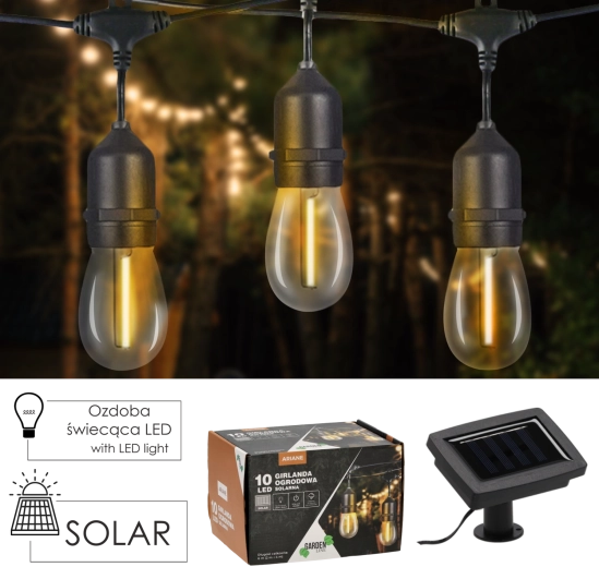 Solarna girlanda ogrodowa 10 LED ciepła biel, długość 6 m ARIANE