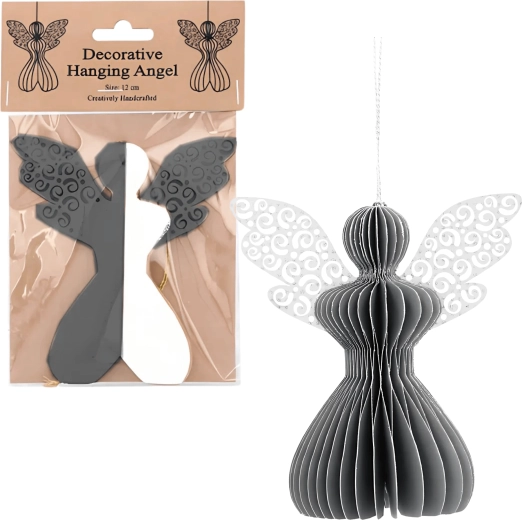 Papierowy składany anioł 12 cm – stylowa szarość