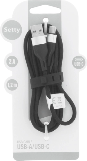 Setty USB-A – USB-C kabel 1,2 m, 2 A, czarny