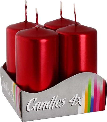 Adwentowe świeczki metaliczna czerwień 80 × 40 mm połysk (4 szt.)