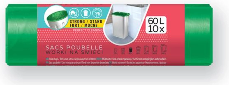Worki na odpady LDPE 60 l, zielone, 60 × 80 cm (10 szt.)