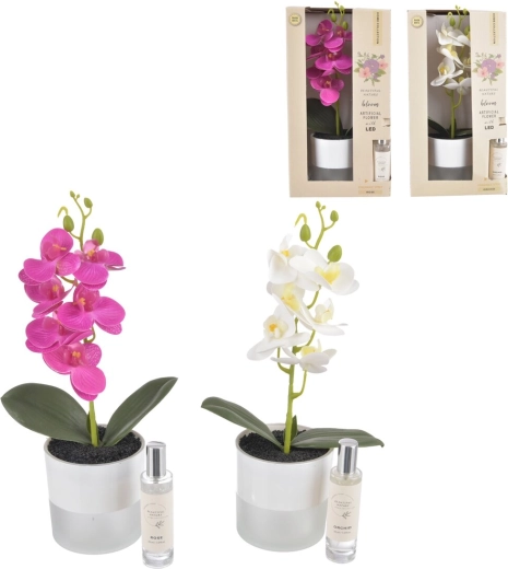 Dekoracyjna orchidea w doniczce z oświetleniem LED i sprayem zapachowym 30 ml