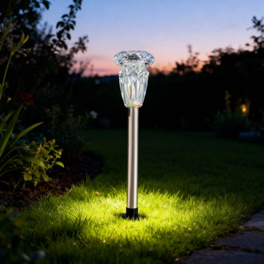 Solarna ogrodowa lampa wbijana z efektem kryształu, ciepłe białe światło