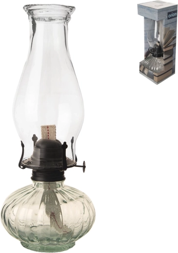 Lampa naftowa ze szkła i metalu