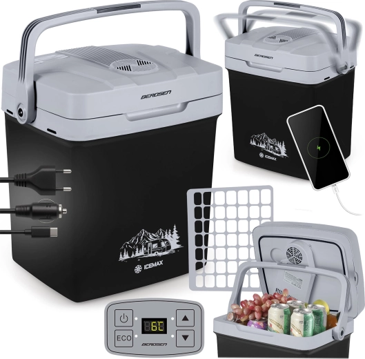 Przenośna elektryczna lodówka samochodowa 26 l z trybem ECO – czarna