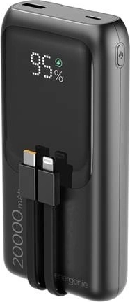 Powerbank 20 000 mAh ze zintegrowanymi kablami, PD 20 W i LCD, czarny
