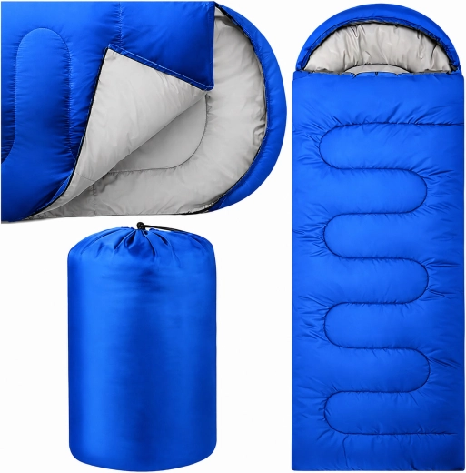 Turystyczny śpiwór typu mumia 2w1 z kapturem 210 × 70 cm, niebieski