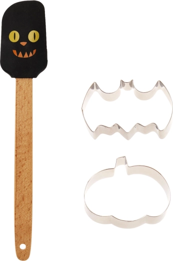 Halloweenowy zestaw do pieczenia 3 elementy (silikonowa szpatułka + 2 foremki do wykrawania)
